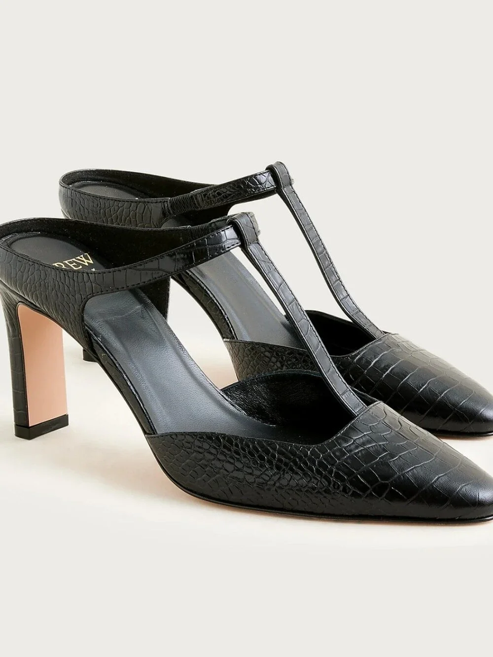 J.Crew T-strap Pumps Croc Embossed Leather NWT Size 6
